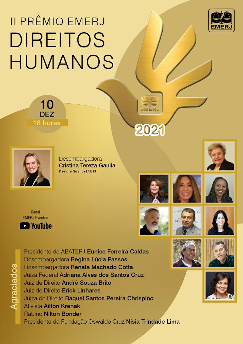 Imagem do banner de divulgação do II Prêmio EMERJ Direitos Humanos contendo imagem dos palestrantes