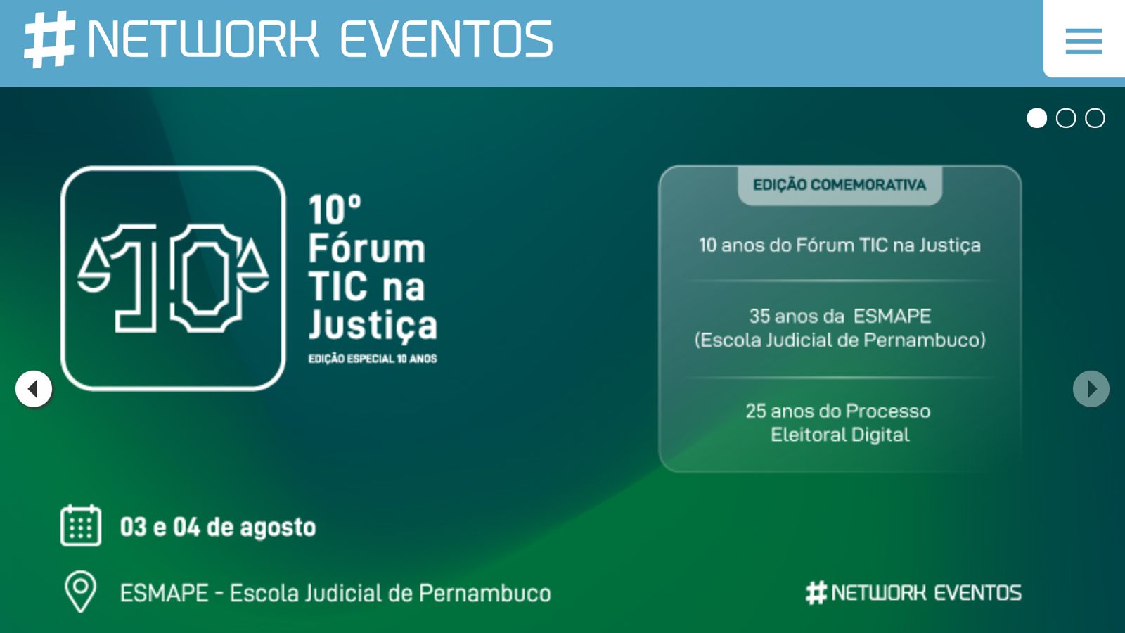Imagem colorida da divulgação do décimo Fórum de Tecnologia da Informação (TIC), que ocorreu na Escola da Magistratura de Pernambuco.