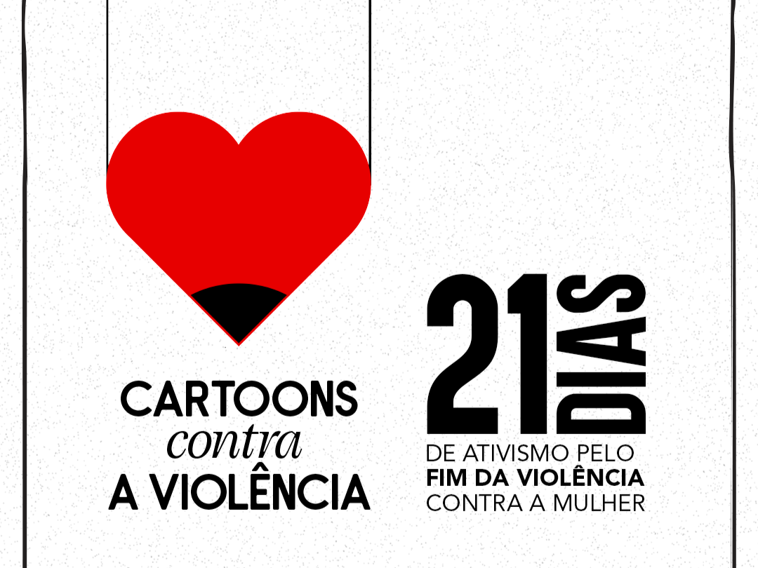 Card ilustrativo branco e preto da campanha de 21 dias de ativismo pelo fim da violência contra a mulher