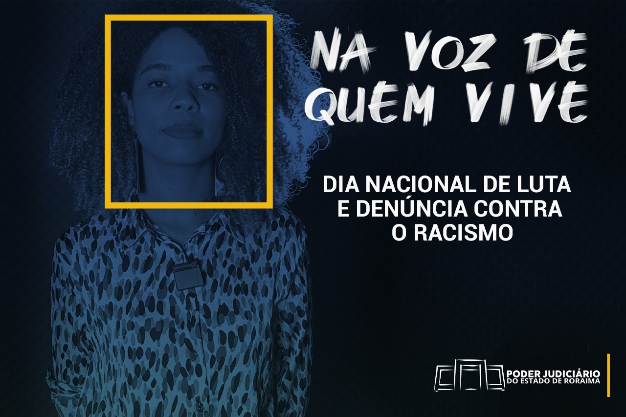 A imagem colorida contém a arte de divulgação do episódio do Voz de Quem Vive, referente ao Dia Nacional de Luta e Denúncia Contra o Racismo. Na imagem possui uma moça preta. A imagem colorida contém a arte de divulgação do episódio do Voz de Quem Vive, referente ao Dia Nacional de Luta e Denúncia Contra o Racismo. Na imagem possui uma moça preta.