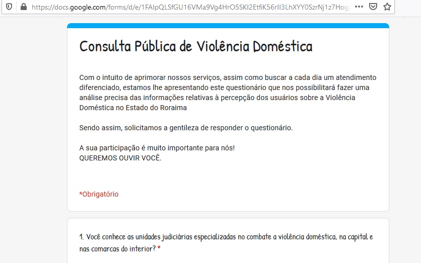 Imagem que mostra a pagina na internet em que está disponível a consulta pública sobre violência domêstica.